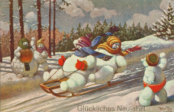 Thiele Postcard Snowman Winter Sports gdl -1