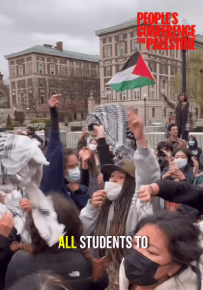 Screen capture from a video of a student protest